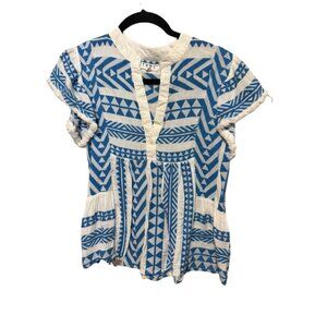THML Boho Blue and White Short Sleeve Top Size XS